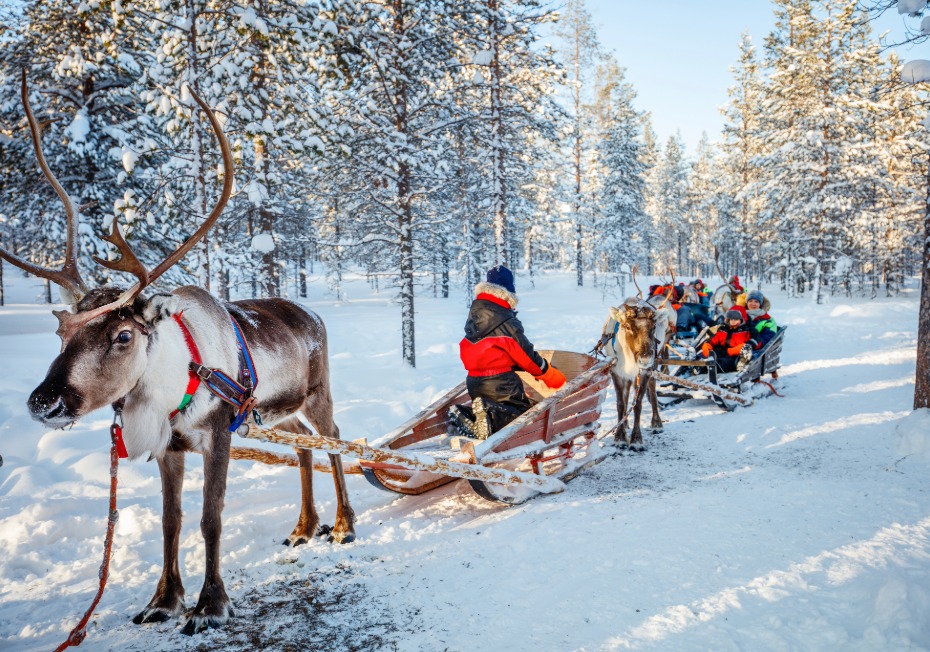 Un traîneau avec des enfants dans la neige