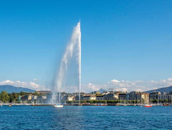 Genève. Le Jet d'eau sur le lac Léman. Suisse
